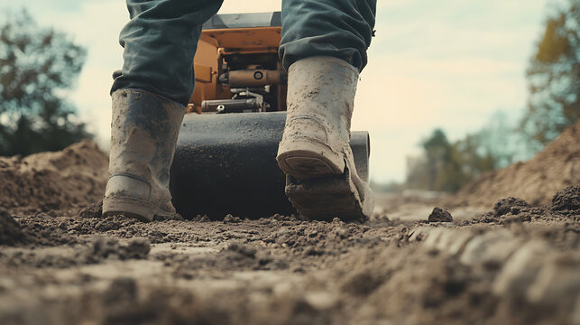 Construction Worker Operating a Soil Compactor