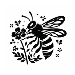 Obraz premium Black and white bee icon silhouette vector art illustration
