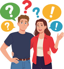 Flat Vector Illustration of Man and Woman Communication with Changing Expressions and Speech Bubbles Idea sharing with others