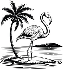 Palm tree silhouette at sunset. The art of the palm on a white background, summer vector.