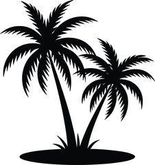 Palm tree silhouette at sunset. The art of the palm on a white background, summer vector.