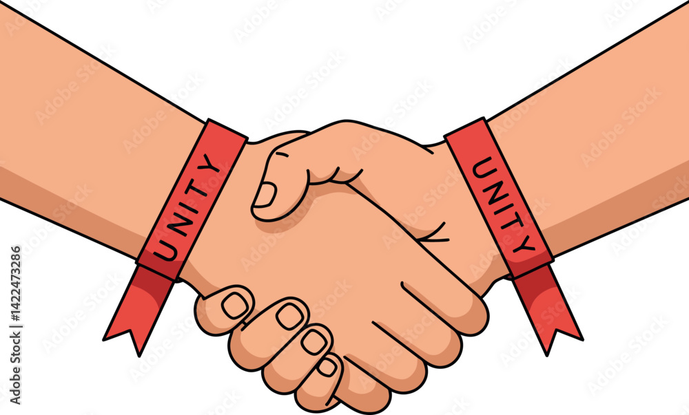 Poster handshake with unity ribbons symbolizing cooperation and agreement vector illustration