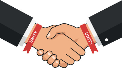 Obraz premium Handshake with Unity Ribbon Symbolizing Cooperation and Agreement Vector Illustration 