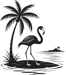 Palm tree silhouette at sunset. The art of the palm on a white background, summer vector.