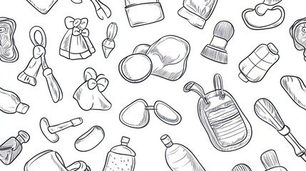 Sketchy travel accessories pattern; background white; website design