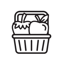 Vegetable & Fruits in a Basket Icon in Vector Art 