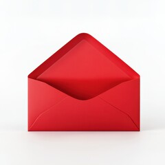 Open red envelope isolated on a clean white background displaying minimalistic design and photorealistic qualities in a 3