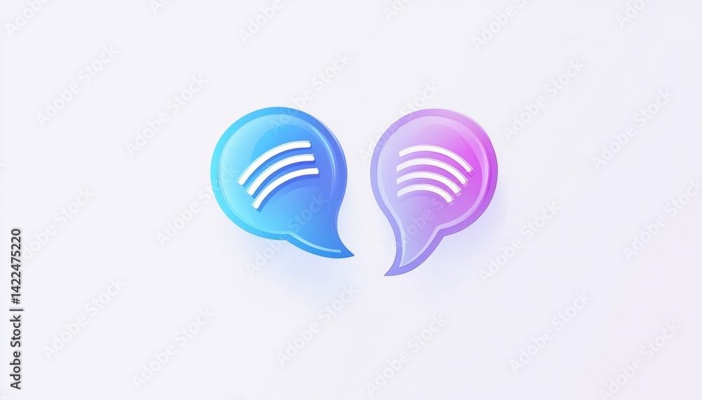 Poster two text bubbles with sound waves inside, symbolizing voice messages.