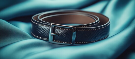 Obraz premium Dark Leather Belt on Teal Fabric