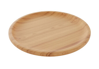3D Wooden Plate isolated on white or transparent background with a 45 degree angle setup