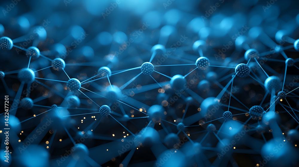 Poster digital nodes connection blue futuristic background for data science graphics.