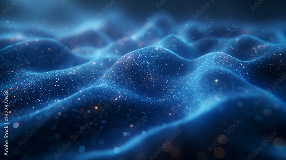 Poster blue particle waves sparkling glowing texture for modern elegant backgrounds.