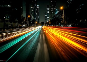 City Night Lights Trails Highway