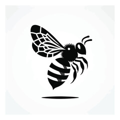 Black and white bee icon silhouette vector art illustration