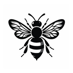Black and white bee icon silhouette vector art illustration