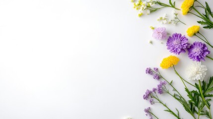 Floral Arrangement Delicate Blooms Minimalist Style High-Resolution Flat Lay Composition Soft Petals Springtime Theme White Background Pastel Hues Ideal for Wedding Invitations