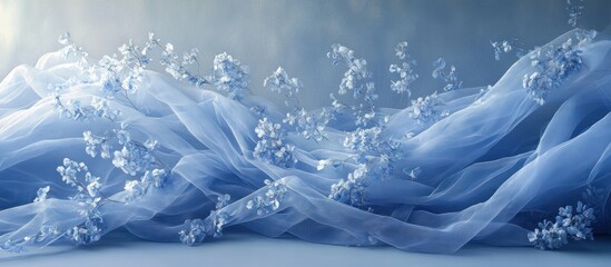 Delicate Blue Fabric with Flowers, Elegant Still Life