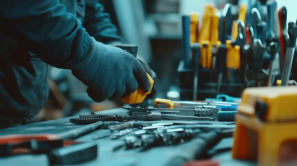 Close-up of a Worker Using Tools in a Workshop