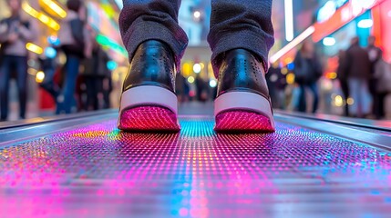 Fototapeta premium Footwear on a neon walkway