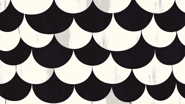 Harmonious black and white scalloped pattern evokes fish scales aesthetic