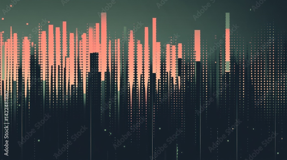 Aufkleber abstract digital skyline with geometric shapes and halftone pattern