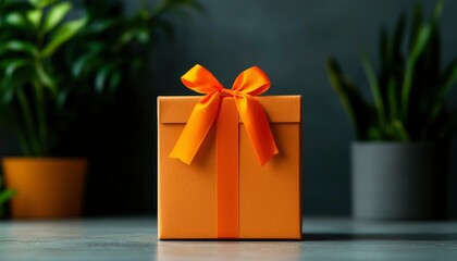 Gift box with orange ribbon