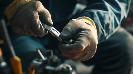 Mechanic Using Wrench to Tighten Bolt