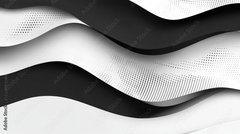 Aufkleber elegant black and white abstract background with dynamic waves and dots