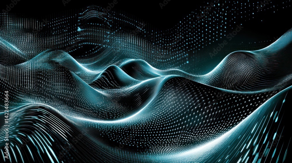 Aufkleber digital waveform landscape with dynamic light for technological scenarios