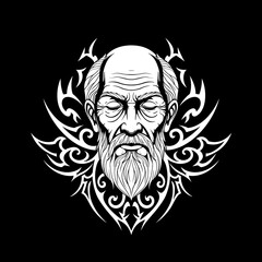 Obraz premium Elderly man with eyes closed in tribal art style against black background 