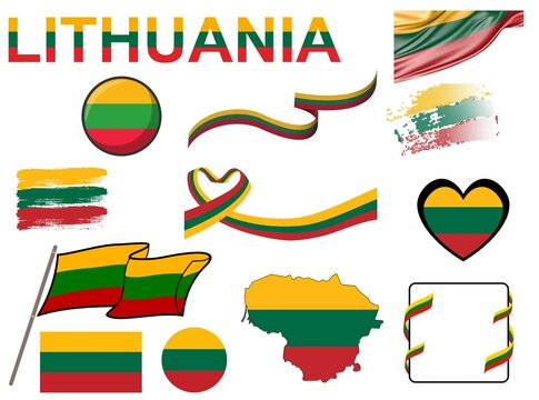 Big set of Lithuania ribbons, symbols, icons and flags isolated on a white background, Made in Lithuania, Welcome to Lithuania, quality, Lithuania color, set for your infographics, and templates 
