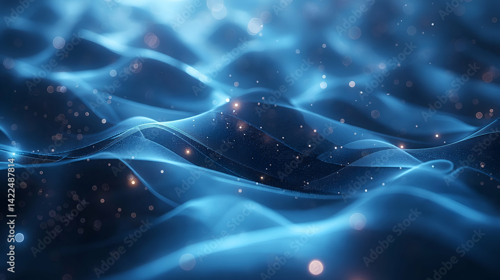Wall mural blue wave background futuristic glowing particles with smooth digital texture.