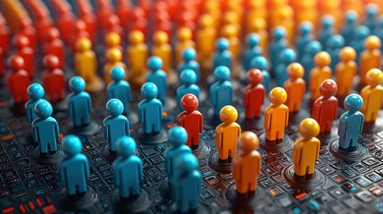 Obraz premium Colorful figures stand on circuit board grid