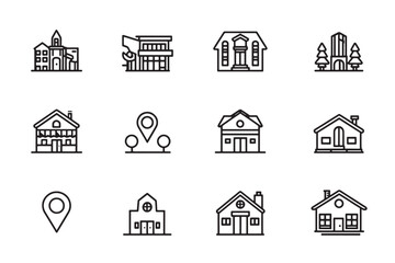 Fototapeta premium Location icon minimal outline map symbol
