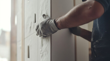 Construction Worker Installing Insulation Panels
