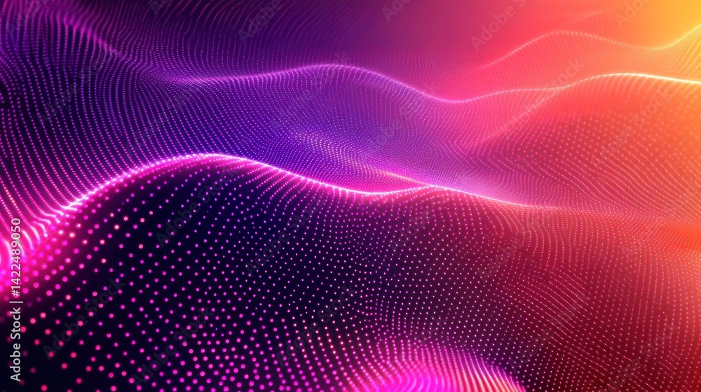 Poster abstract neon glowing particle waves with vibrant color gradient