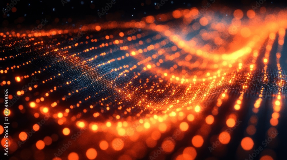 Poster abstract glowing light particles flowing across a surface background