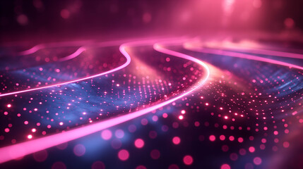 Swirling Energy Lines Pink Blue Glow, Futuristic Tech Background on Dark.