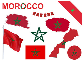 Big set of Morocco ribbons, symbols, icons and flags isolated on a white background, Made in Morocco, Welcome to Morocco, premium quality, Morocco color, set for your infographics, and templates 
