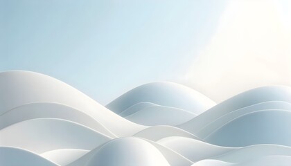 Obraz premium White hills with gentle curves and pale blue gradient sky, smooth shadows in calm and elegant minimalist winter scene