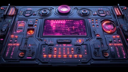 Obraz premium Futuristic control panel with glowing buttons and digital display interface