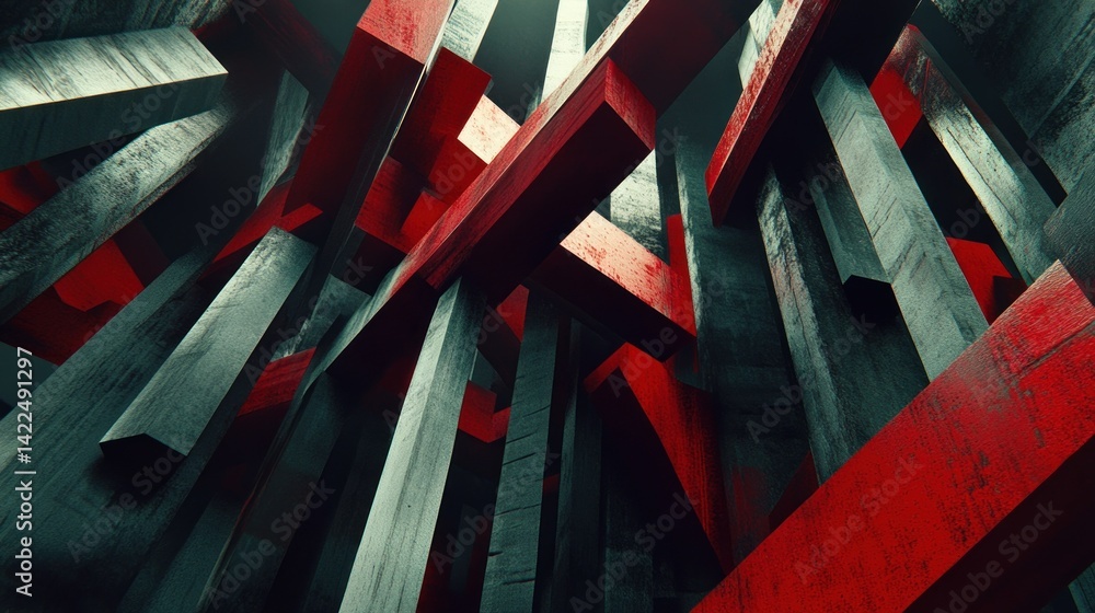 Poster abstract red and gray concrete beams creating geometric pattern