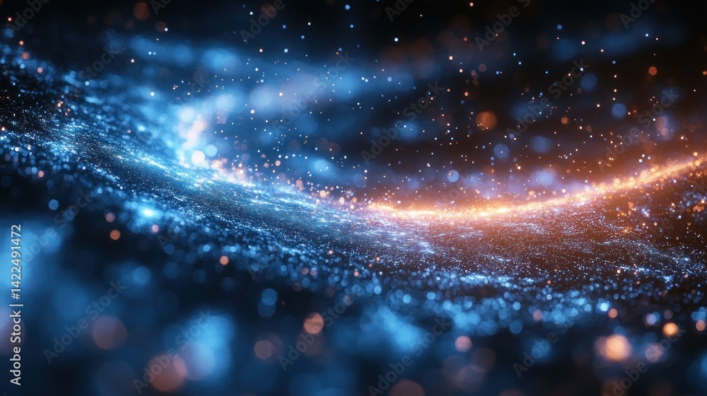 Aufkleber abstract particle wave background with glowing blue and orange elements