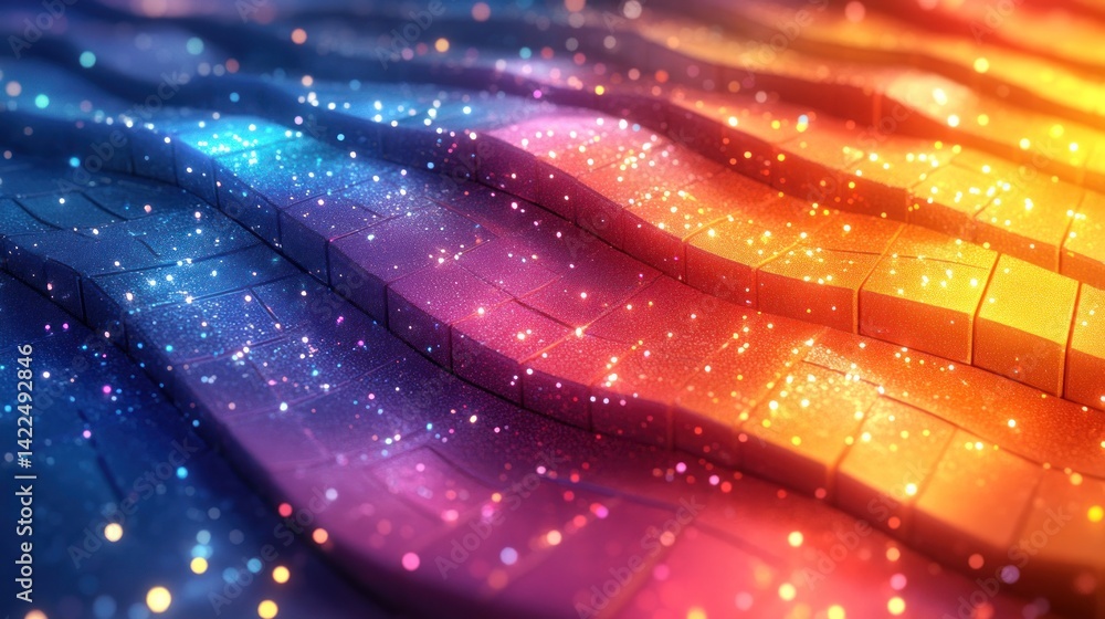 Poster abstract wave pattern with sparkling light particles and vibrant colors