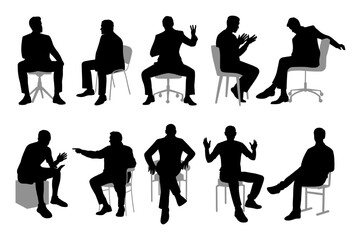 Men sitting in a meeting, black male silhouette, group of business people