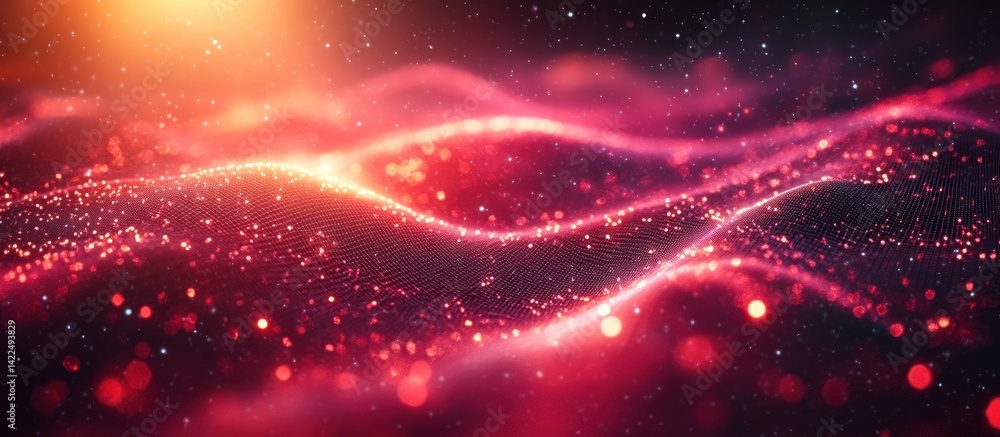 Poster abstract digital background with glowing particles and flowing lines