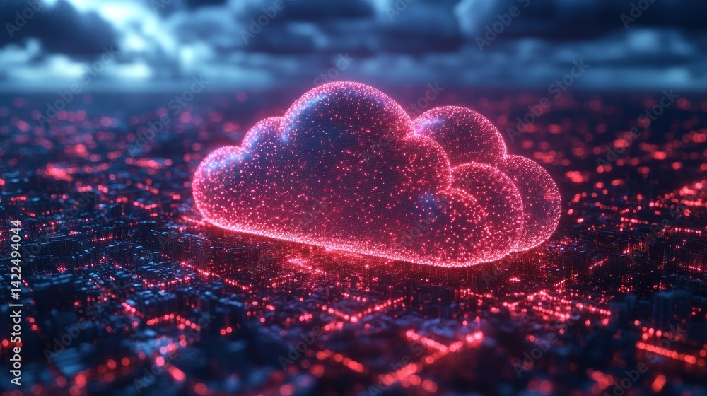Aufkleber abstract cloud computing concept with neon lights and futuristic design