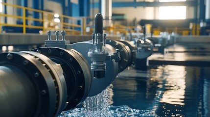 Industrial water pipes and valves in a water treatment facility.