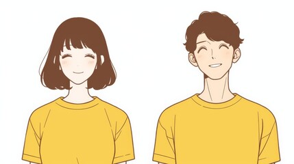 Simple icon of a man and woman wearing yellow T-shirts