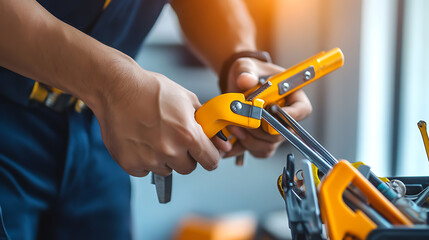 Mechanic Using Pliers to Adjust Tools